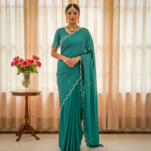Teal Sari with Embellishments