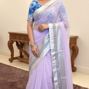 Net Saree in lilac