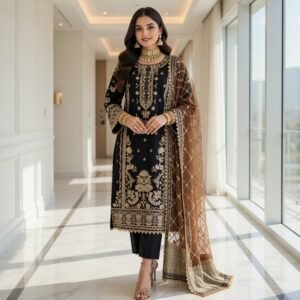 Baroque green velvet collection with classic golden embroidery