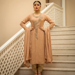 Emblished chiffon 4 piece suit with jacket
