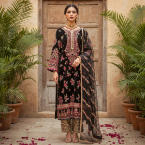 Baroque Black velvet embroidered 3 piece